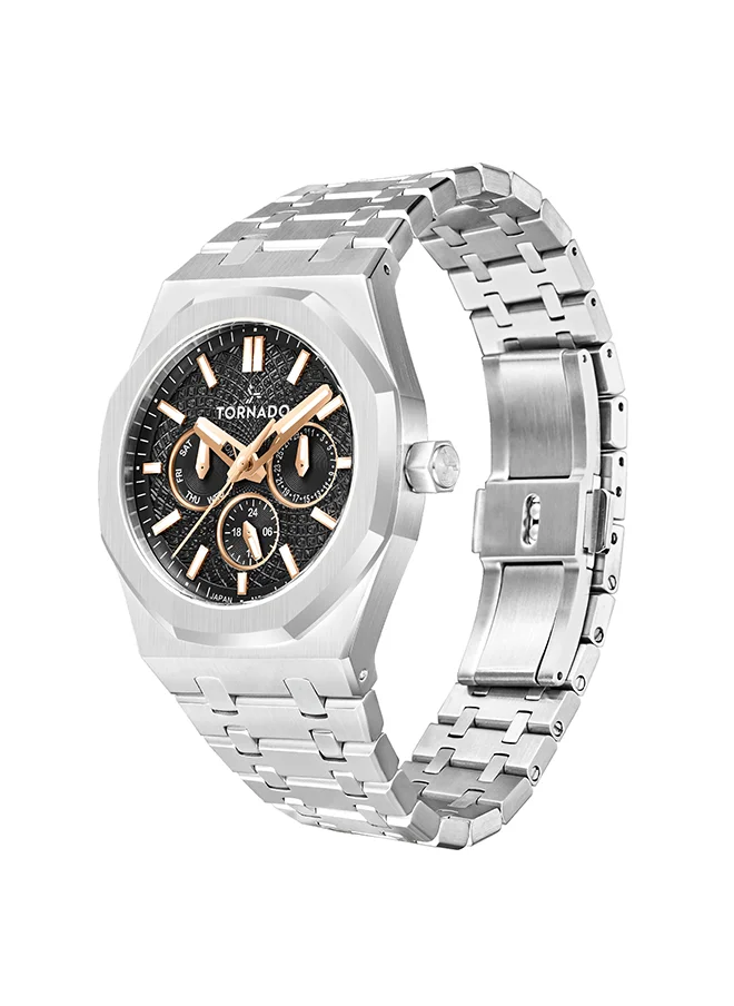 تورنيدو TORNADO AURORA Men's Multi Function Black With Rose Gold Index And Hands  Watch - T23104-SBSBK