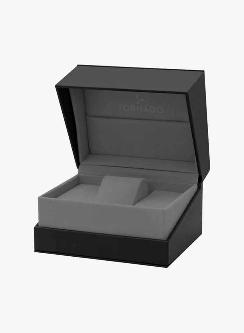 Tornado Black with Rose Gold Index and Hands Tornado Aurora Men's Miyota 6P29 Movement Watch, Multi Function Display and Stainless Steel Brushed Bracelet Strap - T23104-SBSBK, Silver for Men | Best Price UAE