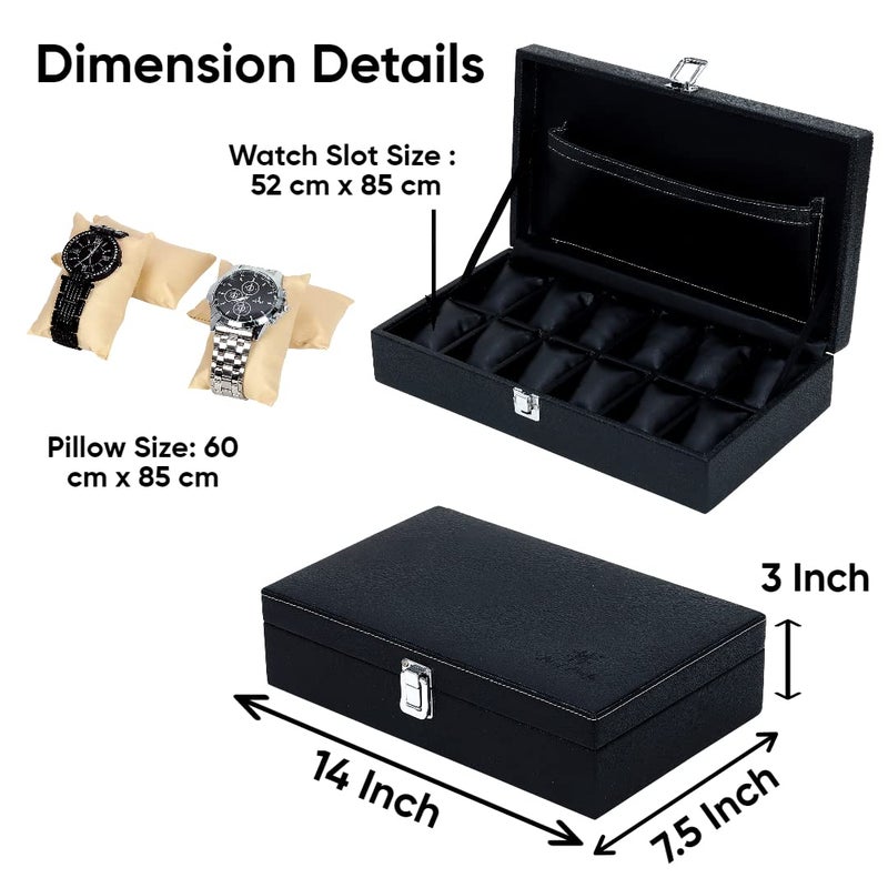 Hard Craft Watch Box Organizer Holder Jewelry Accessories Display Storage Case Watch Organiser Collection Box 12 Slots In PU Leather For Men Women (Black) - Image 5