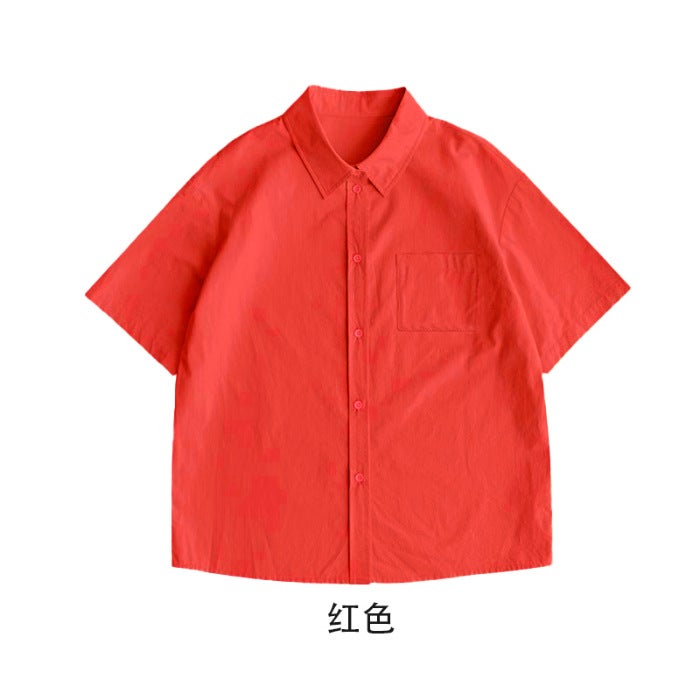 Pure Cotton Single Bag Short Sleeve Men'S And Women'S Solid Color Shirt Top Light Plate Literary Style Loose Cardigan Jacket - Image 1