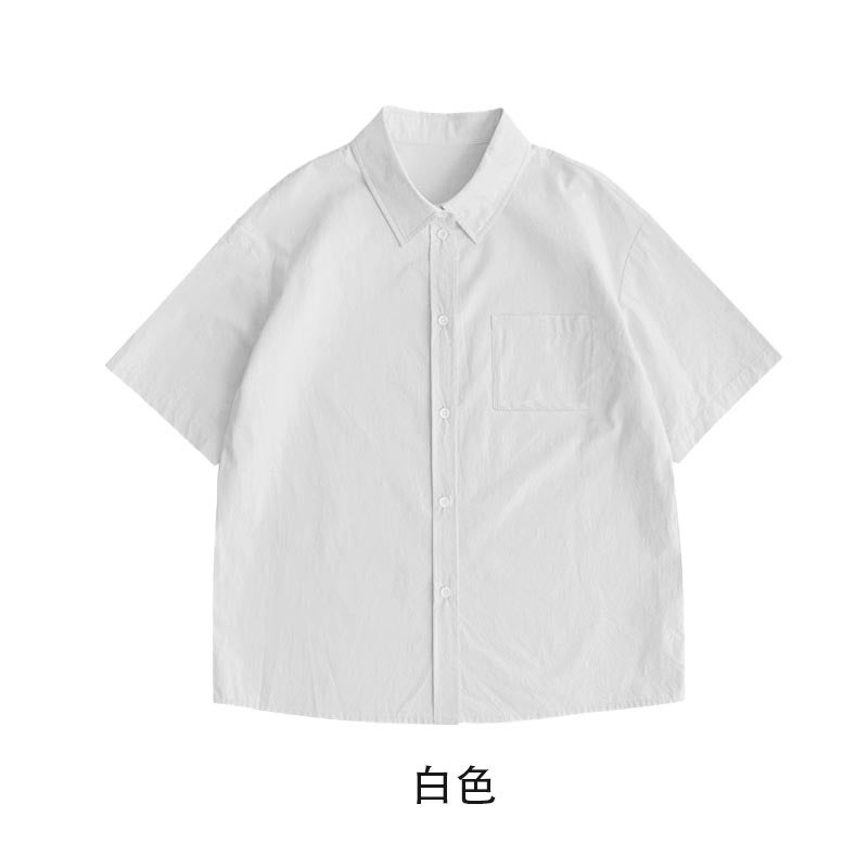 Pure Cotton Single Bag Short Sleeve Men'S And Women'S Solid Color Shirt Top Light Plate Literary Style Loose Cardigan Jacket - Image 3