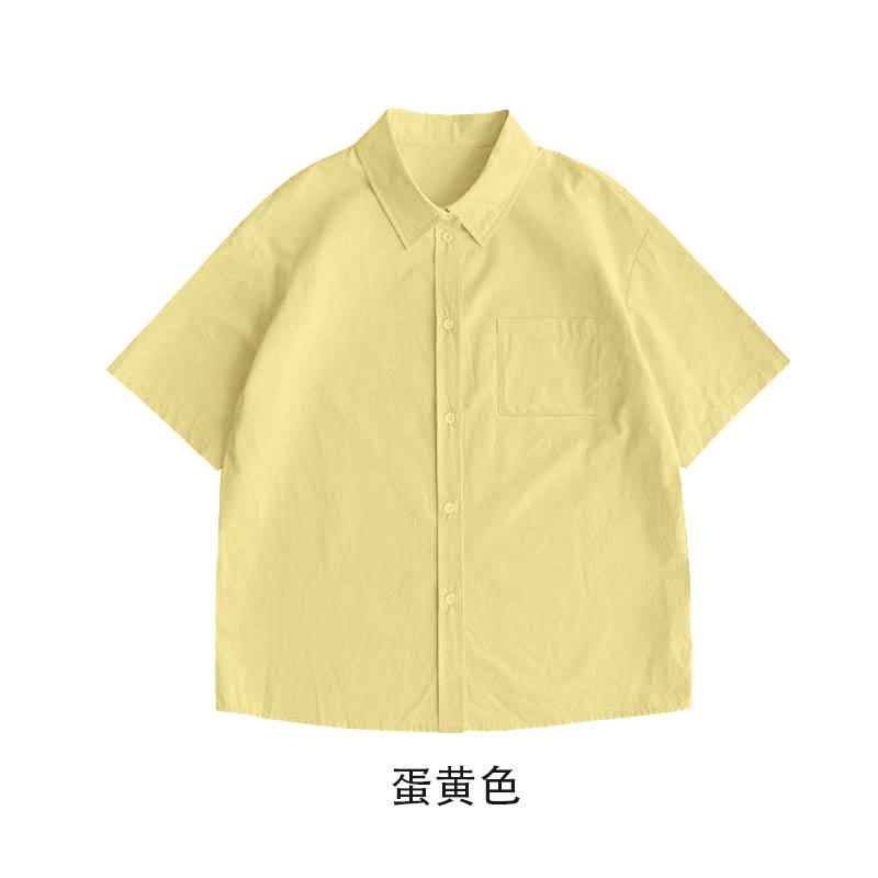 Pure Cotton Single Bag Short Sleeve Men'S And Women'S Solid Color Shirt Top Light Plate Literary Style Loose Cardigan Jacket - Image 4