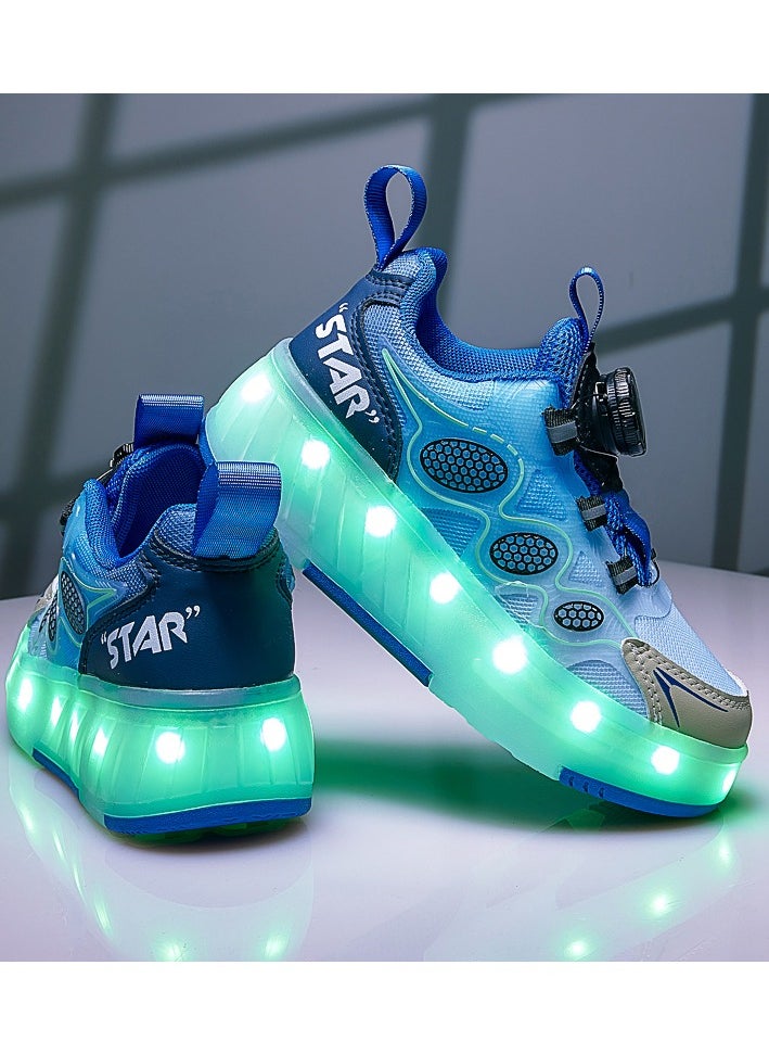 LITTLE ROCKZ Kids Four Wheel Roller Shoes Rechargeable LED Flash Light Sneaker Skate Heelys Shoes Blue  - Image 3