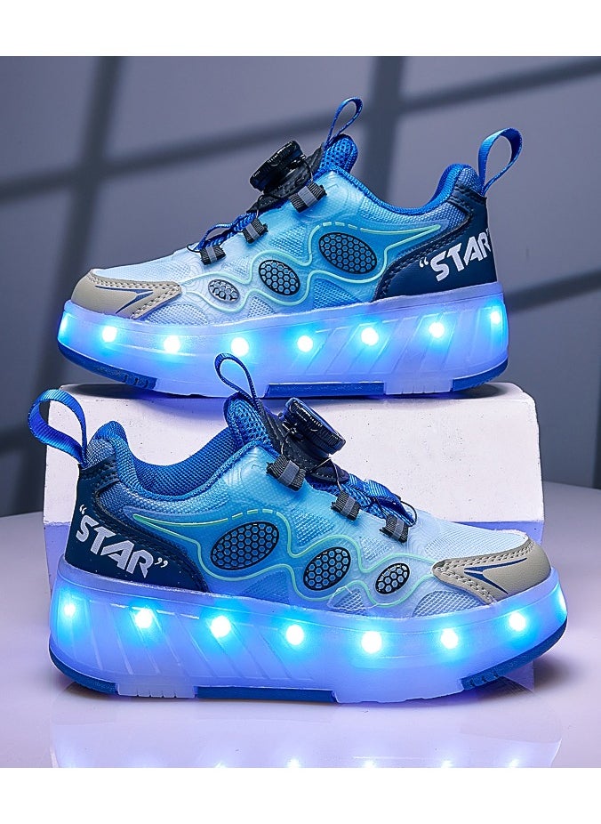 LITTLE ROCKZ Kids Four Wheel Roller Shoes Rechargeable LED Flash Light Sneaker Skate Heelys Shoes Blue  - Image 2
