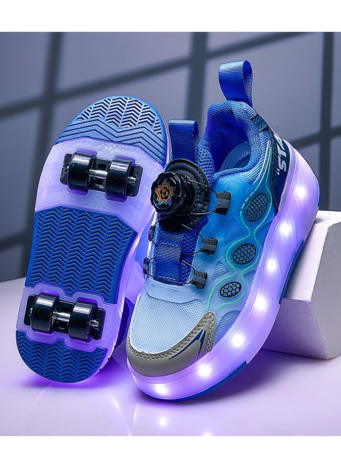 LITTLE ROCKZ Kids Four Wheel Roller Shoes Rechargeable LED Flash Light Sneaker Skate Heelys Shoes Blue  - Image 4