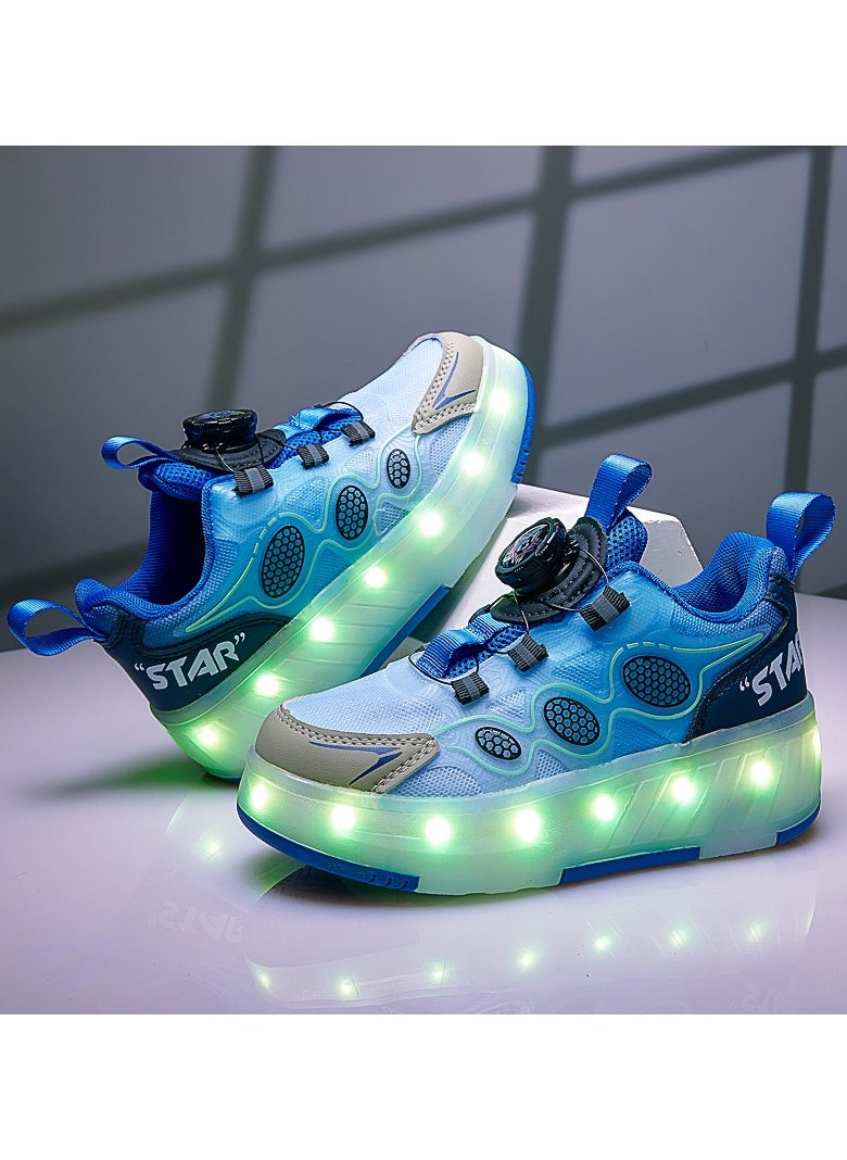 LITTLE ROCKZ Kids Four Wheel Roller Shoes Rechargeable LED Flash Light Sneaker Skate Heelys Shoes Blue  - Image 5