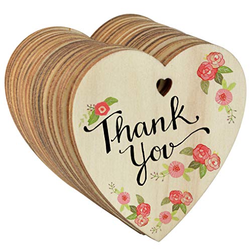obmwang 50 Pieces 3 Inch Natural Heart Wood Slices, DIY Wooden Ornaments Unfinished Predrilled Heart Embellishments with Twine for Wedding, Thanksgiving, Christmas - Image 3