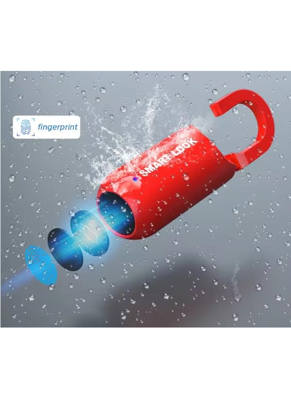 Smart Lock Fingerprint Padlock Waterproof Keyless AntiTheft Red  - Image 3
