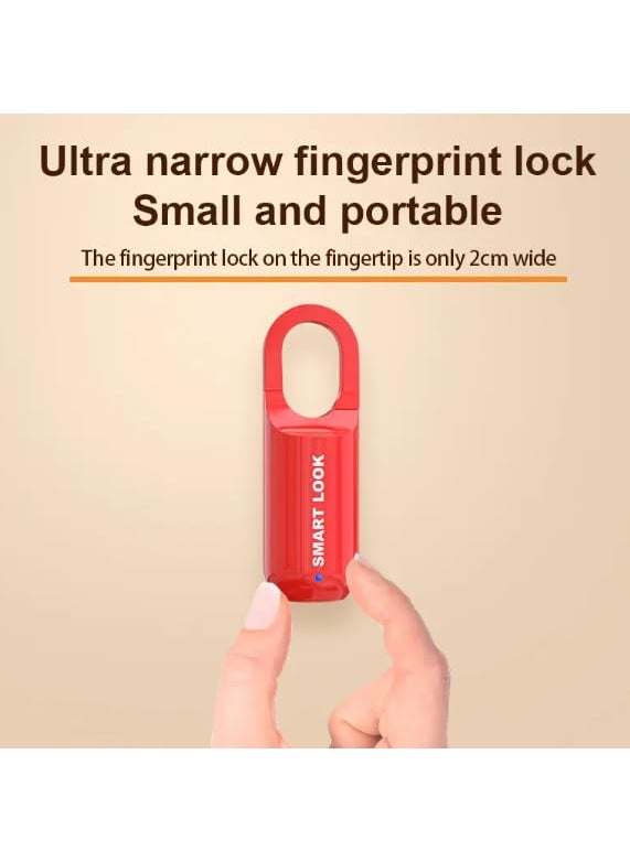Smart Lock Fingerprint Padlock Waterproof Keyless AntiTheft Red  - Image 2