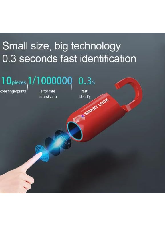 Smart Lock Fingerprint Padlock Waterproof Keyless AntiTheft Red  - Image 4