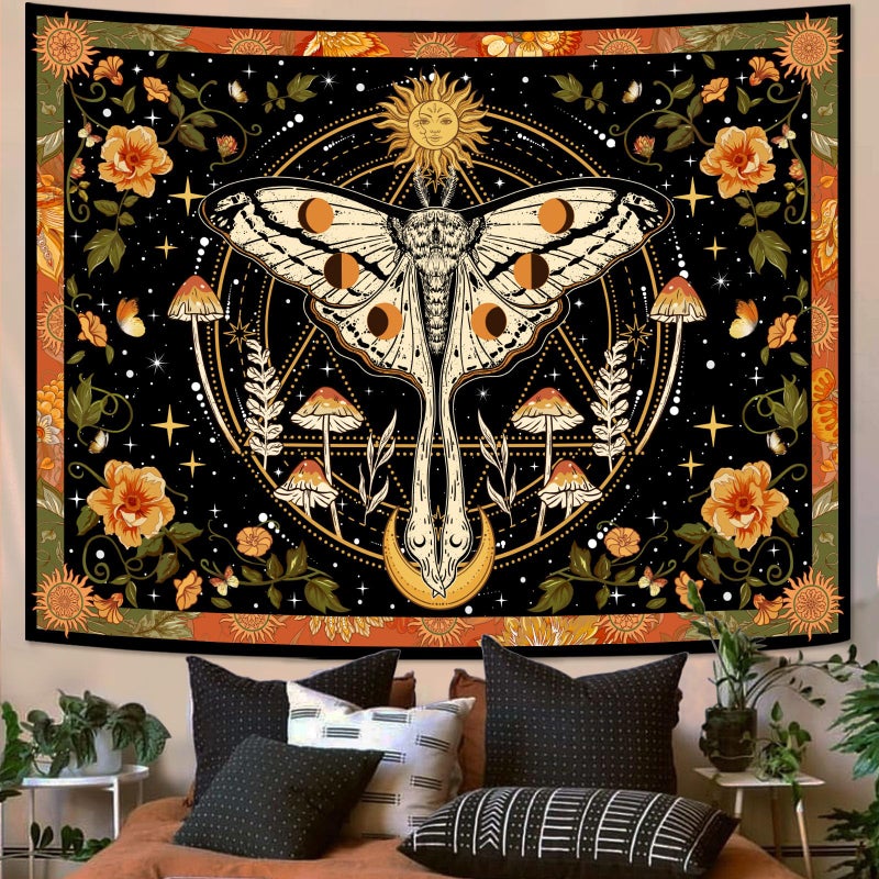 Aipon Orange Moth Tapestry Boho Retro Floral Flowers Tapestries Aesthetic Vintage Mushroom Tapestries for Bedroom Indie Sun Moon Tapestry Wall Hanging for Living Room Dorm (40'' Ã— 30'') - Image 3