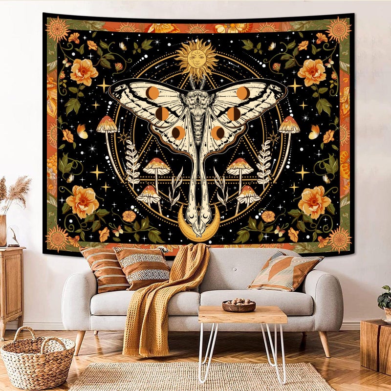Aipon Orange Moth Tapestry Boho Retro Floral Flowers Tapestries Aesthetic Vintage Mushroom Tapestries for Bedroom Indie Sun Moon Tapestry Wall Hanging for Living Room Dorm (40'' Ã— 30'') - Image 4