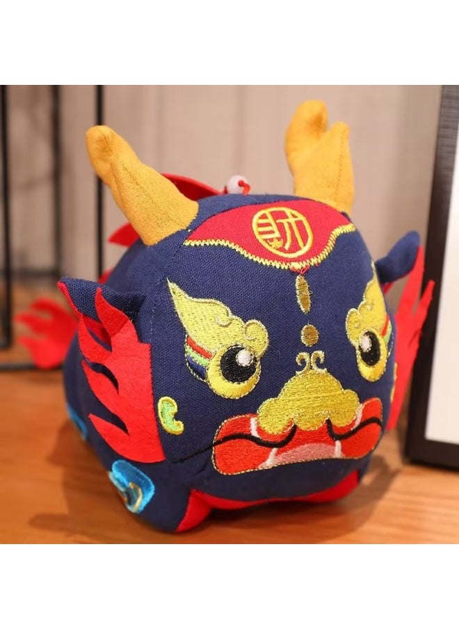 Lucky Dragon Year Plush Toy Doll Zodiac Series Company Event Gift Stock Available Soft PP Cotton Filled Animal Figurine-Color:Blue Fabric Chinese Dragon-Height:22cm  - Image 1