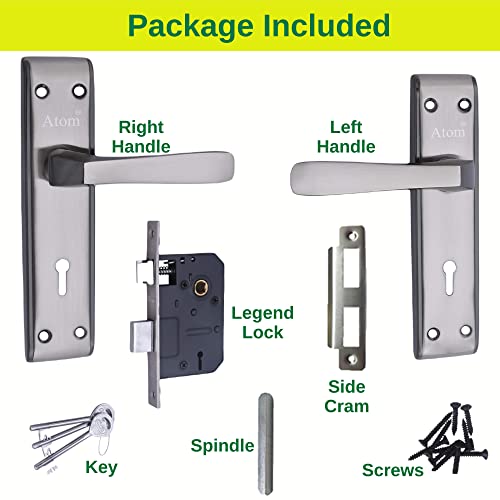 Atom Heavy Duty Mortise Door Lock for Bedroom, Living Room, Main Door, Black Silver Finish | 3 Keys | 6 Lever Double Stage Lockset for House Hotel Office(1002KY) - Image 3