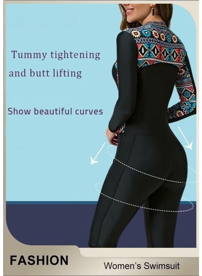 FUREUL Women's One Piece Rash Guard Swimsuit, Long Sleeve Boyleg Sun UV Protection Swimwear for Ladies, Printed Modest Bathing Suits, Tummy Control Zip Front Wetsuit, Ladies Sport Swimsuit Surfing Swimwear for Swimming, Surfing, Diving, Wakeboarding, Snorkeling and Beach Vacations - Image 5