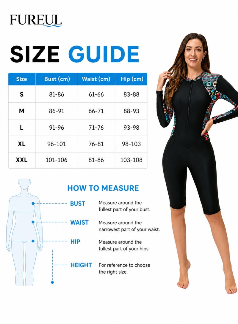 FUREUL Women's One Piece Rash Guard Swimsuit, Long Sleeve Boyleg Sun UV Protection Swimwear for Ladies, Printed Modest Bathing Suits, Tummy Control Zip Front Wetsuit, Ladies Sport Swimsuit Surfing Swimwear for Swimming, Surfing, Diving, Wakeboarding, Snorkeling and Beach Vacations - Image 4
