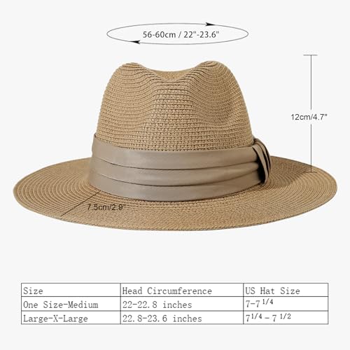 Lanzom Women Wide Brim Straw Panama Roll up Hat Fedora Beach Sun Hat UPF50+ (B-Brown) - Image 2