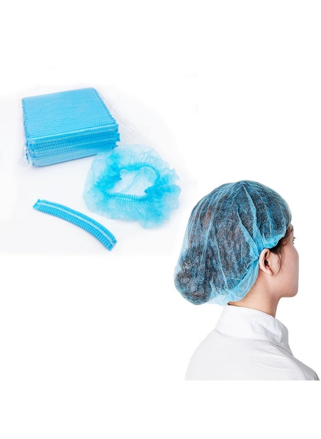 100 عبوة شبكات شعر زرقاء يمكن التخلص منها باللون الأزرق، غطاء رأس مرن، غطاء رأس مرن ومرن للخدمات الغذائية - Image 1