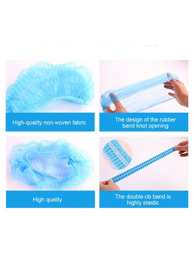 100 عبوة شبكات شعر زرقاء يمكن التخلص منها باللون الأزرق، غطاء رأس مرن، غطاء رأس مرن ومرن للخدمات الغذائية - Image 2