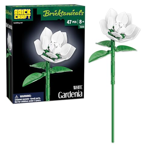 Brickcraft Botanicals White Gardenia Flower Building Bricks Set Compatible Building Blocks Kit for Adults Kids DIY Botanical Collection Home Decor Display Model Creative STEM Gift Ages 8 - Image 1