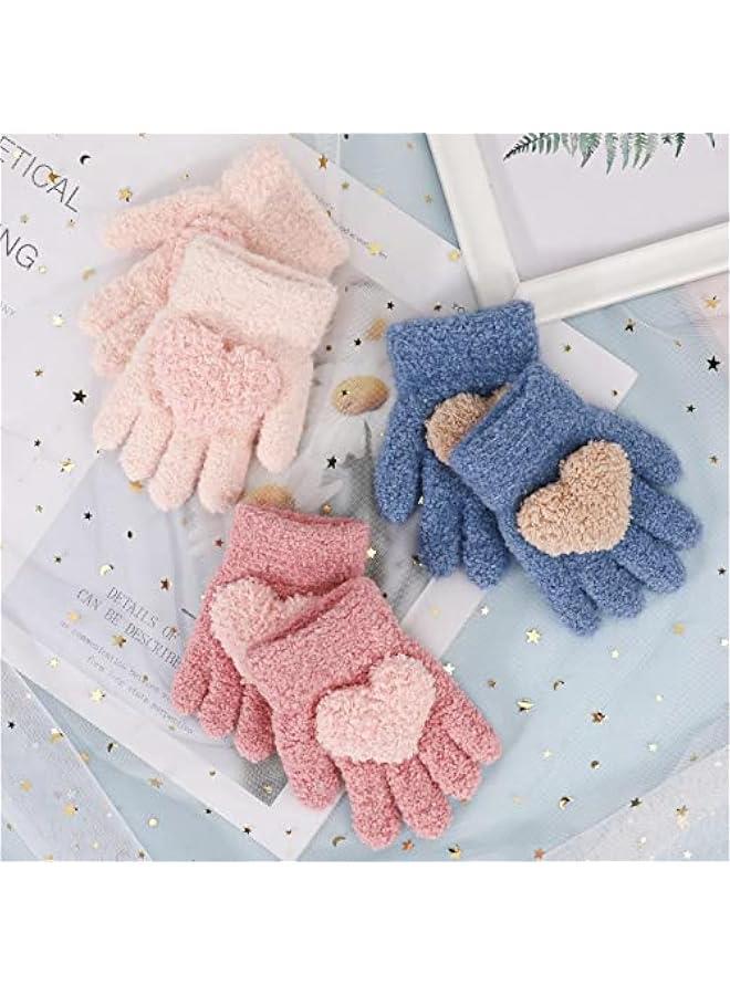 Generic Children's Warm Winter Gloves, 3 Pairs Knitted Gloves Magic Magic Full Finger Mittens Fleece Coral Ski Gloves for Children, Girls, Boys, 1 2 3 Years - Image 5