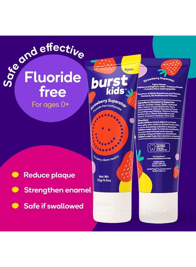 BURST Fluoride Free Strawberry Kids Toothpaste 4oz2 Pack Great Tasting Dye Free for Baby Toddler Age 0 with Nano Hydroxyapatite - Image 3