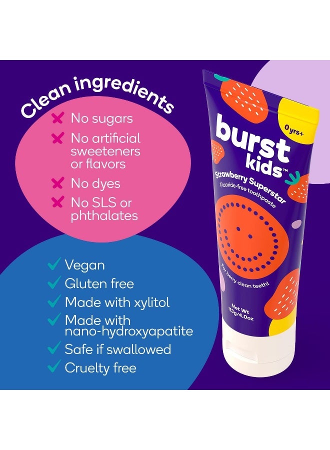BURST Fluoride Free Strawberry Kids Toothpaste 4oz2 Pack Great Tasting Dye Free for Baby Toddler Age 0 with Nano Hydroxyapatite - Image 4