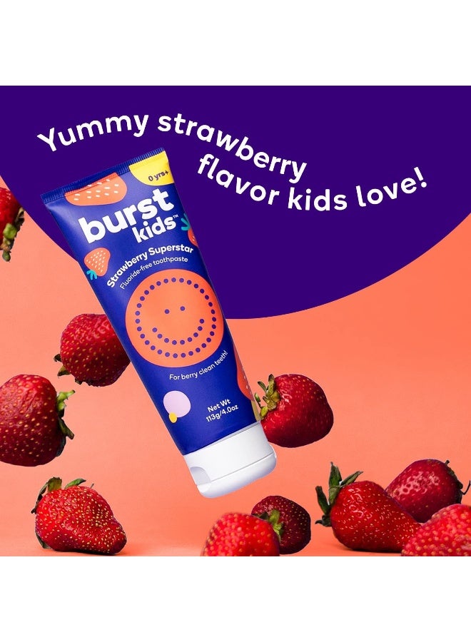 BURST Fluoride Free Strawberry Kids Toothpaste 4oz2 Pack Great Tasting Dye Free for Baby Toddler Age 0 with Nano Hydroxyapatite - Image 2