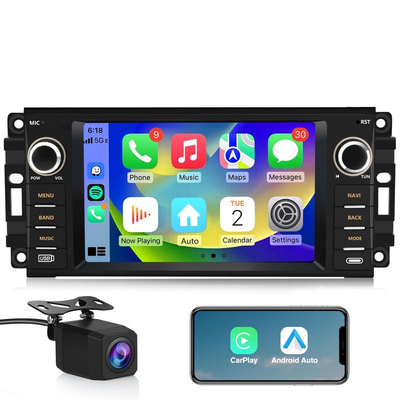 Car Stereo 2GB32GB for Jeep Wrangler JK Compass PatriotChryslerDodge RAM Charger 7 inch Touch Screen Android 13 Radio with Wireless CarPlay Andriod Auto with Reverse Camera