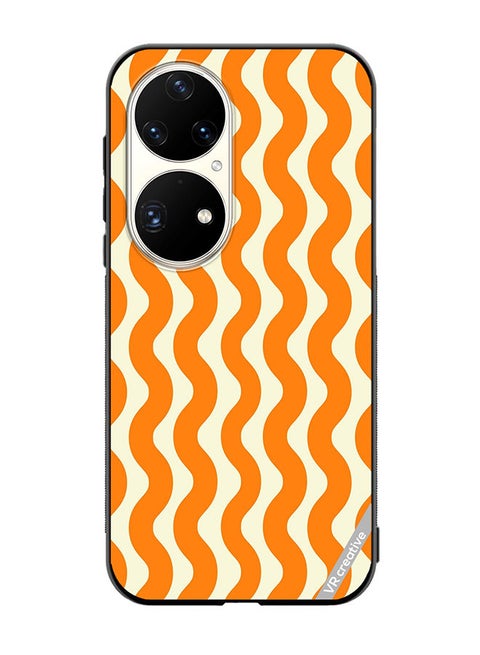Protective Case Cover For Huawei P50 Pro Vertical Groovy Chevron Orange Stripe Autumn Pattern Design Multicolour