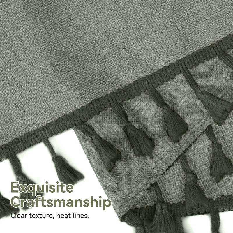 AmazerBath Boho Shower Curtains for Bathroom  Farmhouse Shower Curtain with Tassels  Sage Green Shower Curtain Set  Faux Linen Fabric Shower Curtain with 12 Hooks  Hotel Quality  72x72 Inches - Image 3