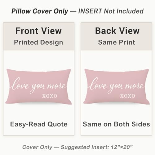 HERHOME Pink Valentines Day Pillow Cover 12x20 Inch, Love You More XOXO Romantic Lumbar Decorative Cushion Case for Couples Bedroom Sofa Couch, Valentine Day Gifts for Him Her Anniversary Home Decor - Image 4