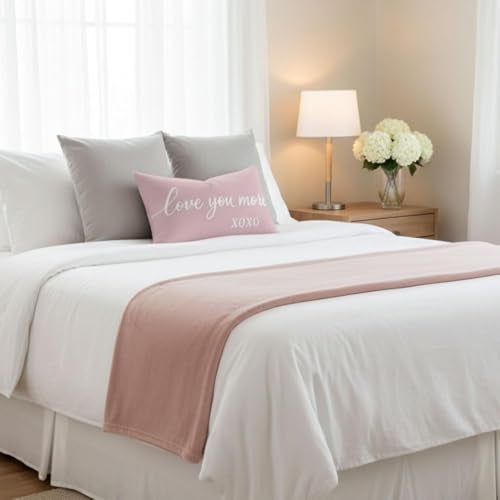 HERHOME Pink Valentines Day Pillow Cover 12x20 Inch, Love You More XOXO Romantic Lumbar Decorative Cushion Case for Couples Bedroom Sofa Couch, Valentine Day Gifts for Him Her Anniversary Home Decor - Image 2