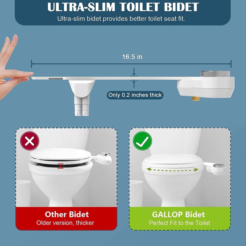 Gallop Left Hand Bidet, Ultra-Slim Left Handed Bidet Attachment for Toilet,Adjustable Water Pressure,Retractable Dual Nozzles for Frontal & Rear Wash - Chrome Knob - Image 3