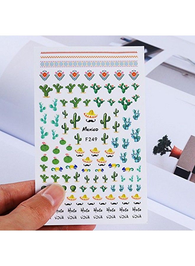 4 Sheets Nail Stickers Nail Art Set Owls & Cactus Nail Stickers