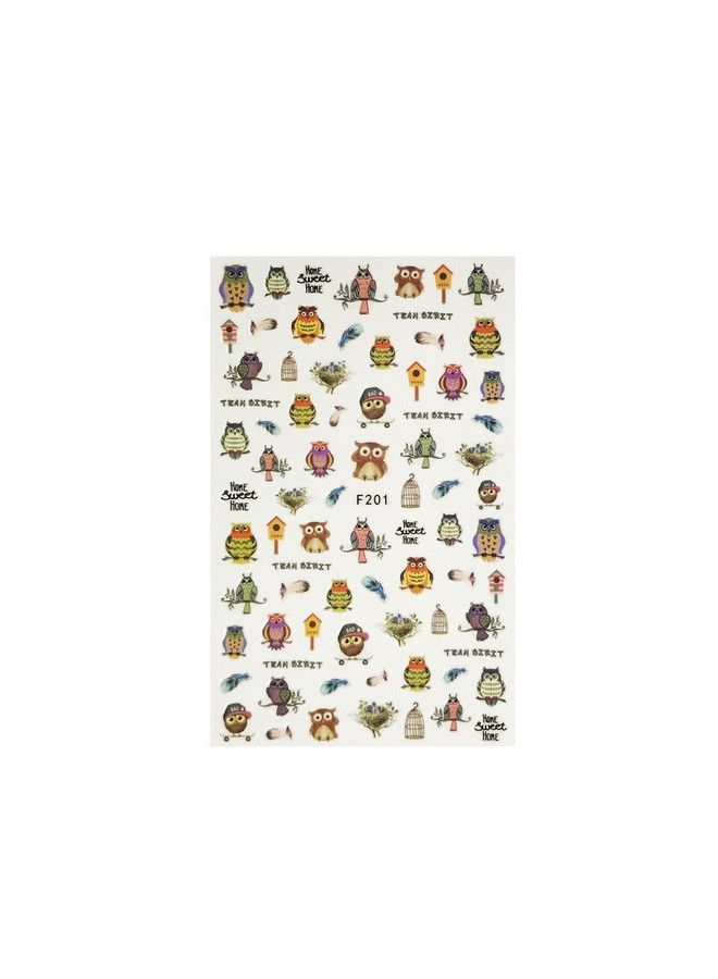 4 Sheets Nail Stickers Nail Art Set Owls & Cactus Nail Stickers