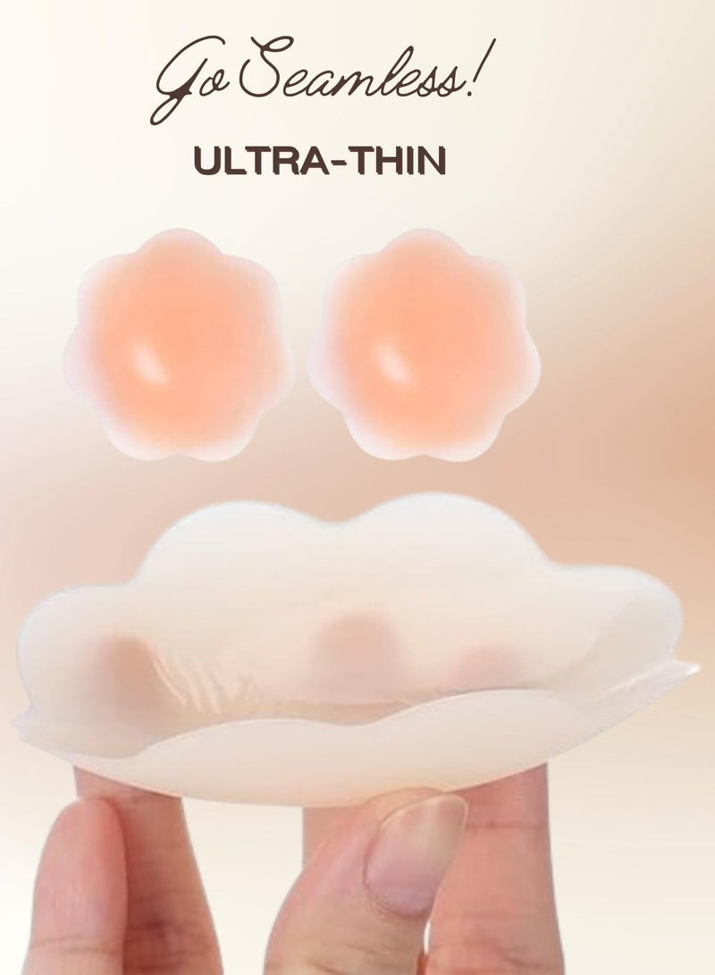 Kanza 1 Pair Silicon Nipple Cover Pads Adhesive Washable Breast Petals Pad Covers Skin Friendly Silicone Reusable Nipple Pasties Invisible Nipple Pasties - Image 2