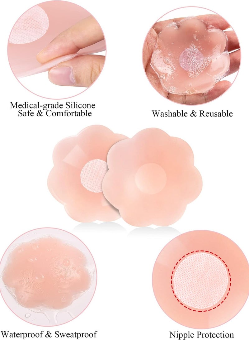 Kanza 1 Pair Silicon Nipple Cover Pads Adhesive Washable Breast Petals Pad Covers Skin Friendly Silicone Reusable Nipple Pasties Invisible Nipple Pasties - Image 3