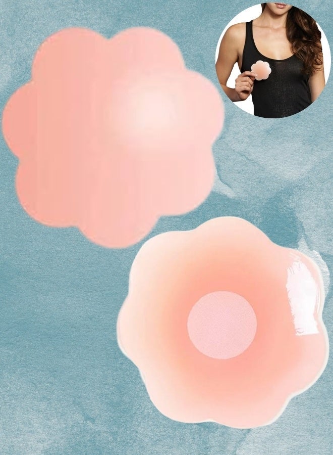 Kanza 1 Pair Silicon Nipple Cover Pads Adhesive Washable Breast Petals Pad Covers Skin Friendly Silicone Reusable Nipple Pasties Invisible Nipple Pasties - Image 1