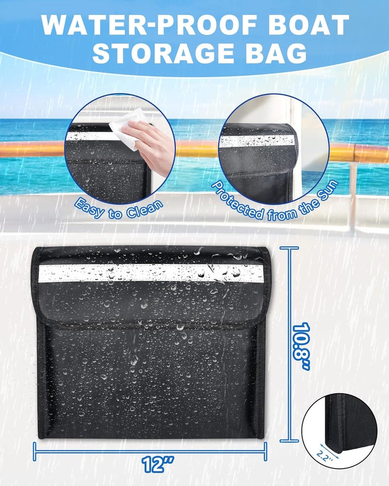 PLOZANO Water-Proof PU Boat Accessories Storage Organizer Bag, Sun-Protective Strong Adhesive Pouch for Cellphone and Key, Reflective Closure Pocket for Boat Center Console Pontoon RV 12" x10.8"x2.2" - Image 2