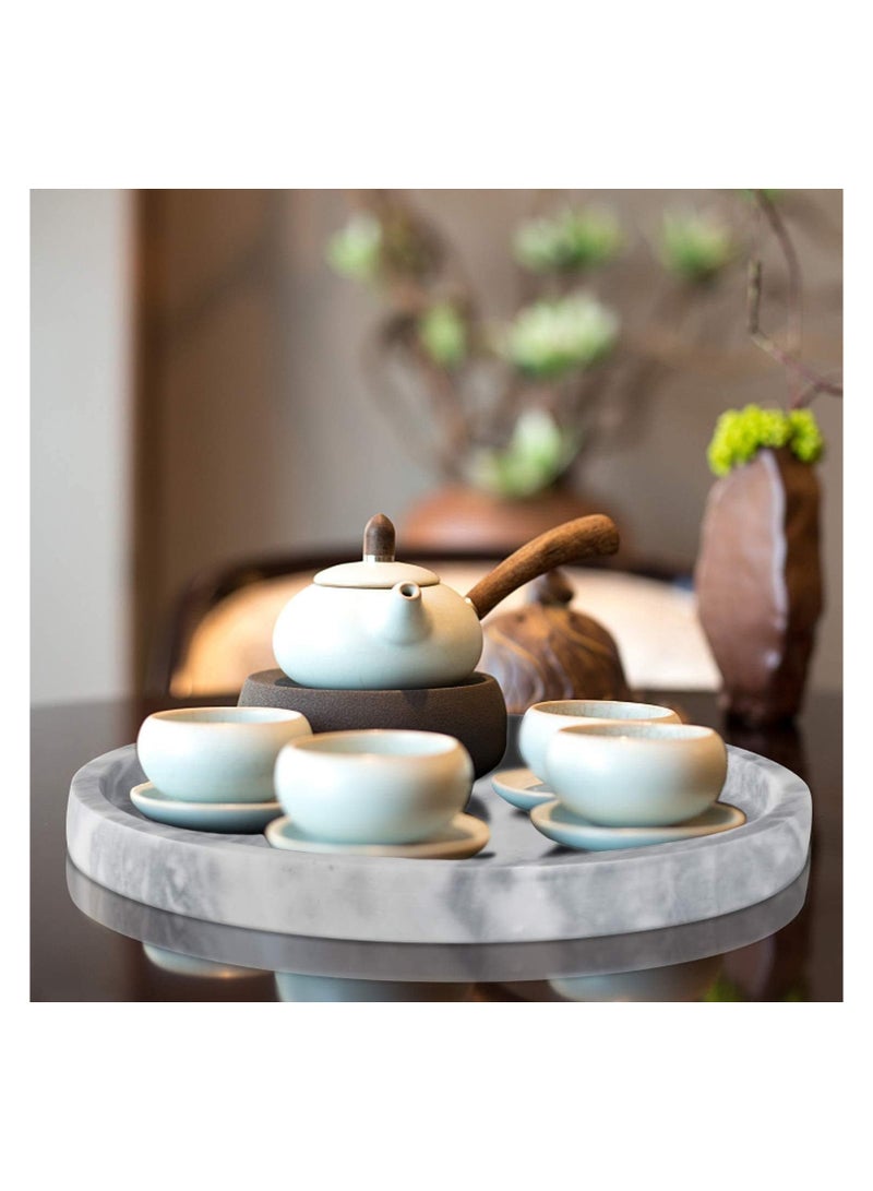 Round White Marble tray 25cm with 3 cm edges for kitchen - Image 3