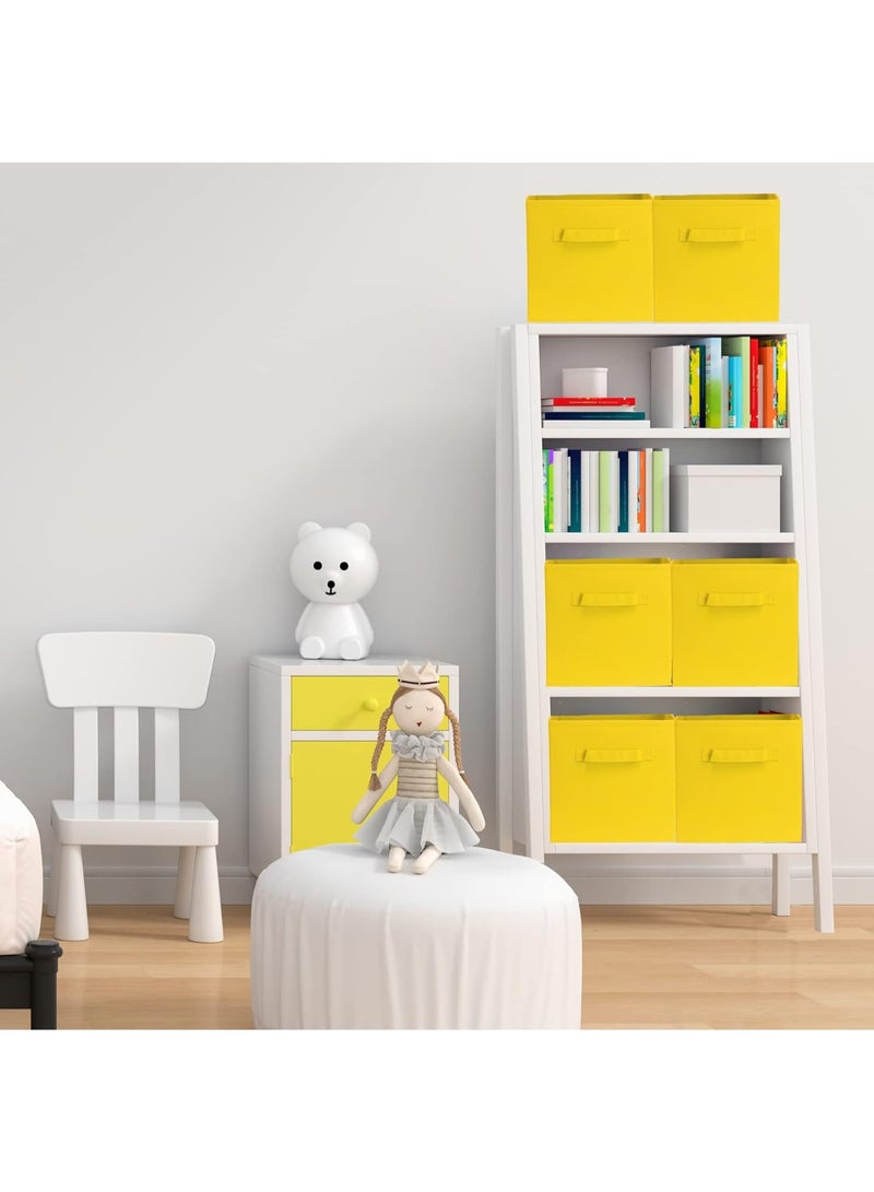 Six yellow foldable fabric storage cubes with handles, measuring 27×27×28 cm. - Image 2