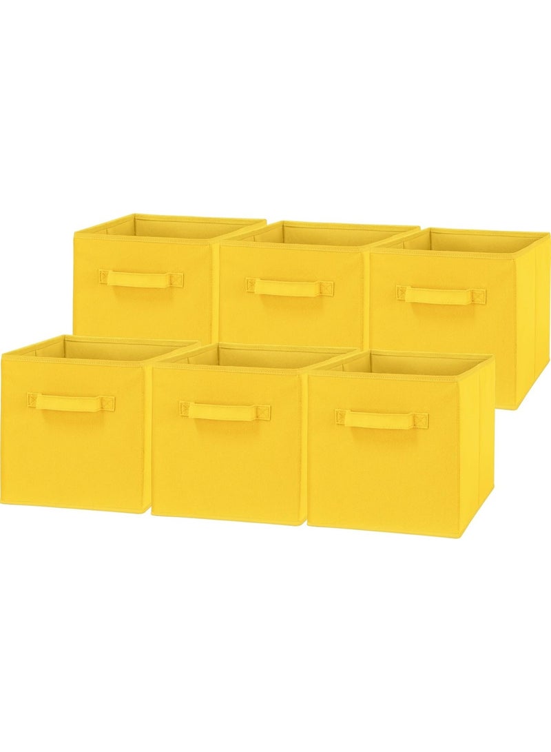 Six yellow foldable fabric storage cubes with handles, measuring 27×27×28 cm. - Image 5