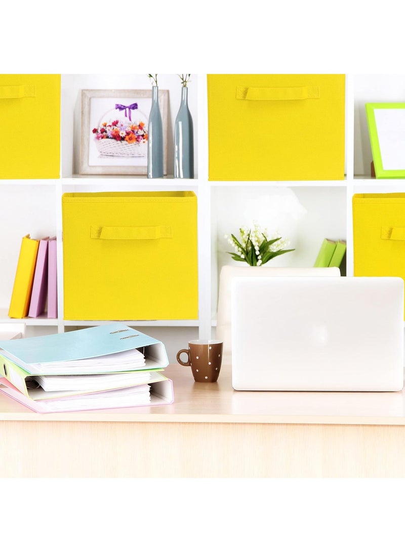 Six yellow foldable fabric storage cubes with handles, measuring 27×27×28 cm. - Image 4