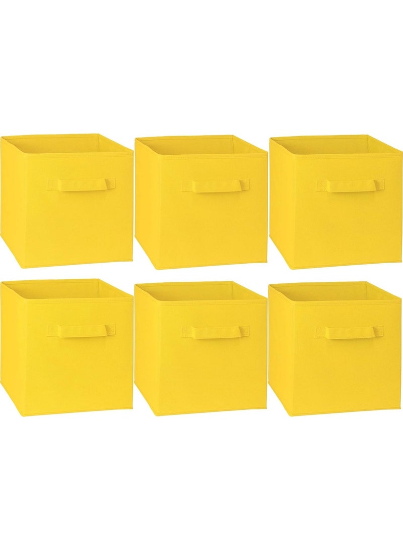 Six yellow foldable fabric storage cubes with handles, measuring 27×27×28 cm. - Image 1