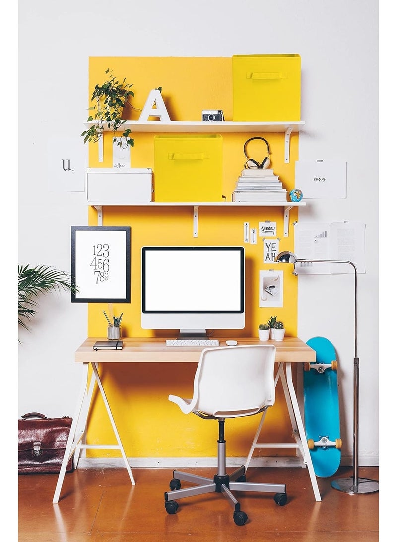 Six yellow foldable fabric storage cubes with handles, measuring 27×27×28 cm. - Image 3