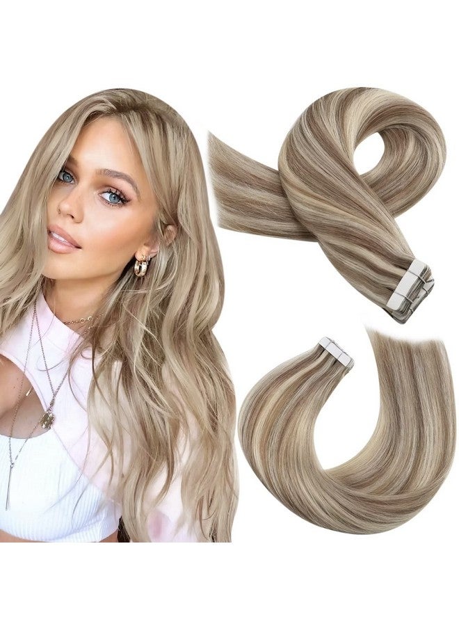 Moresoo Tape In Extensions Human Hair Highlighted Blonde Tape In Hair Extensions Light Brown Highlighted With Blonde Hair Extensions Real Human Hair Tape In Blonde Hair 22 Inch P9A/60 20Pcs 50G - Image 1