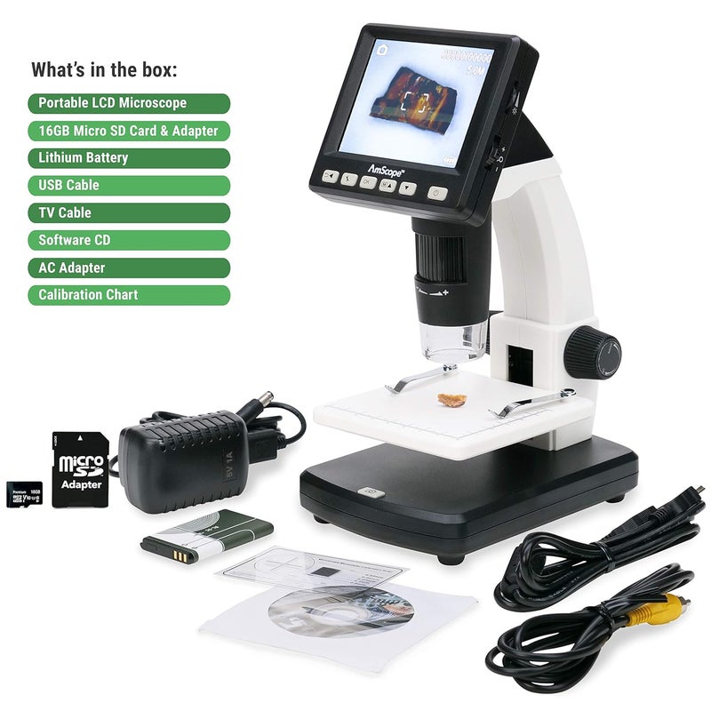 AmScope IQCREW Kids Premium Portable LCD Color Digital Microscope with Rock and Mineral Collecting Look and Learn Activity Kit - Image 3