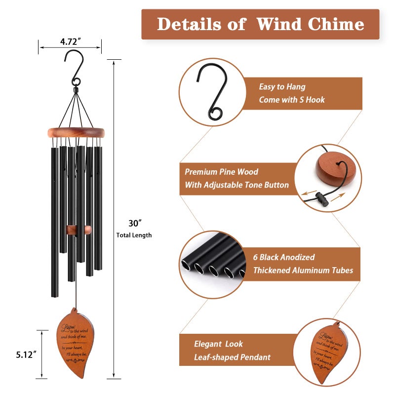 Soopau Memorial Sympathy Wind Chimes, Sympathy Gift Baskets in Memory of a Loved One Mother Father for Memorial/Bereavement/Condolence, 30" Wooden - Image 5