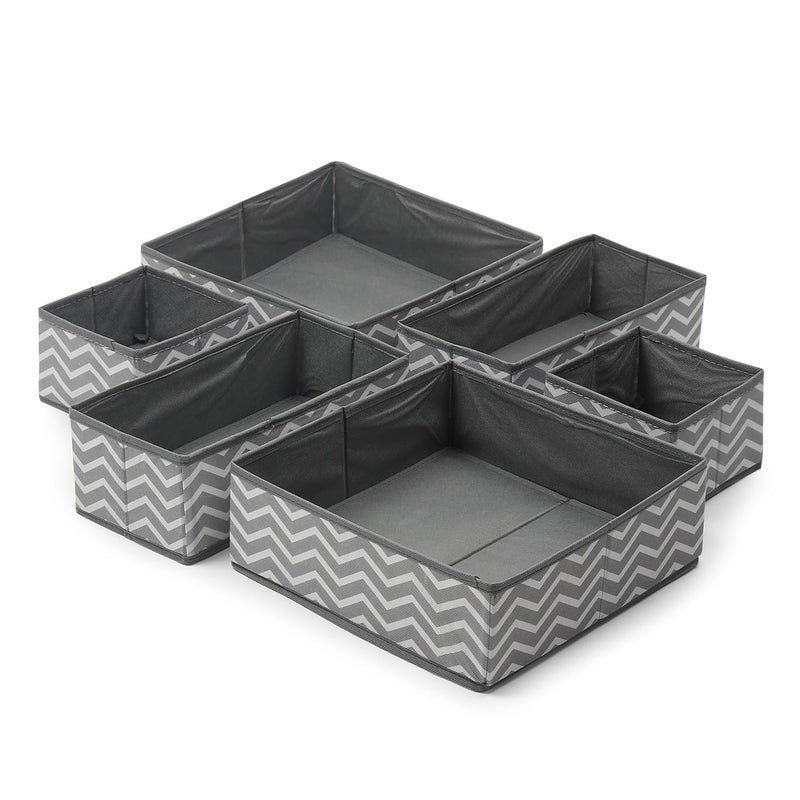 Niwlix Niwlix Wardrobe Organizer for ClothesCloset Organizer Storage Box Drawer Organizer Cube Basket Bins for Underwear Bras Socks Ties Scarves Set of 6 Wave Clothing Fabric Grey Wave - Image 1